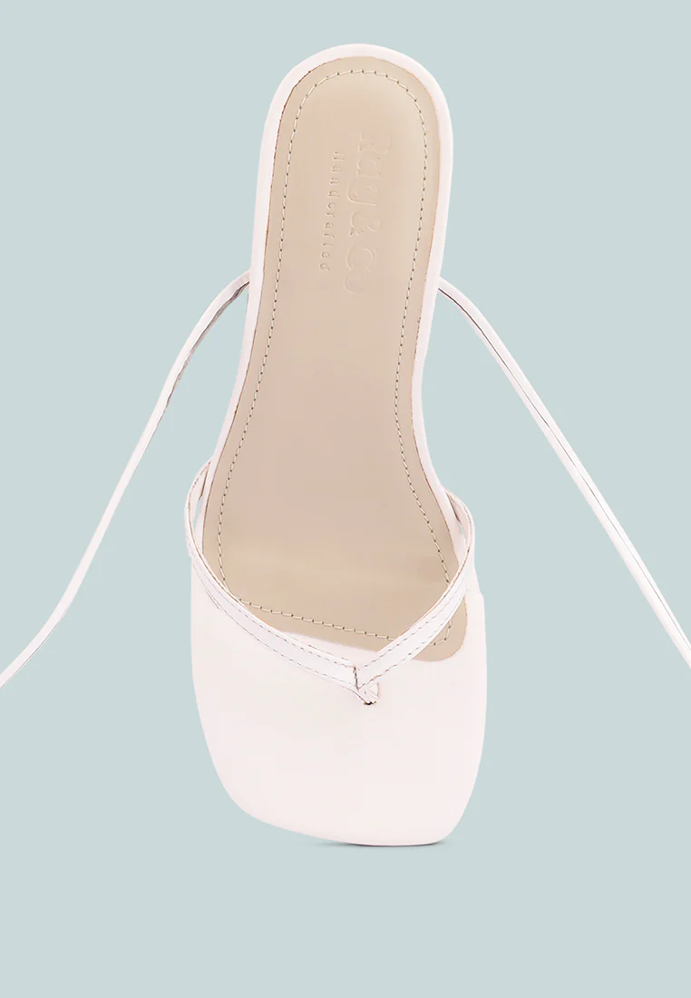 DORITA White Kitten Heel Lace Up Sandal - Image 7