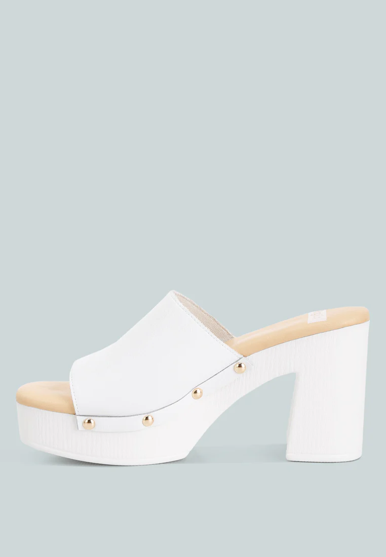 Drew Recycled Leather Block Heel Clogs In White - Image 4