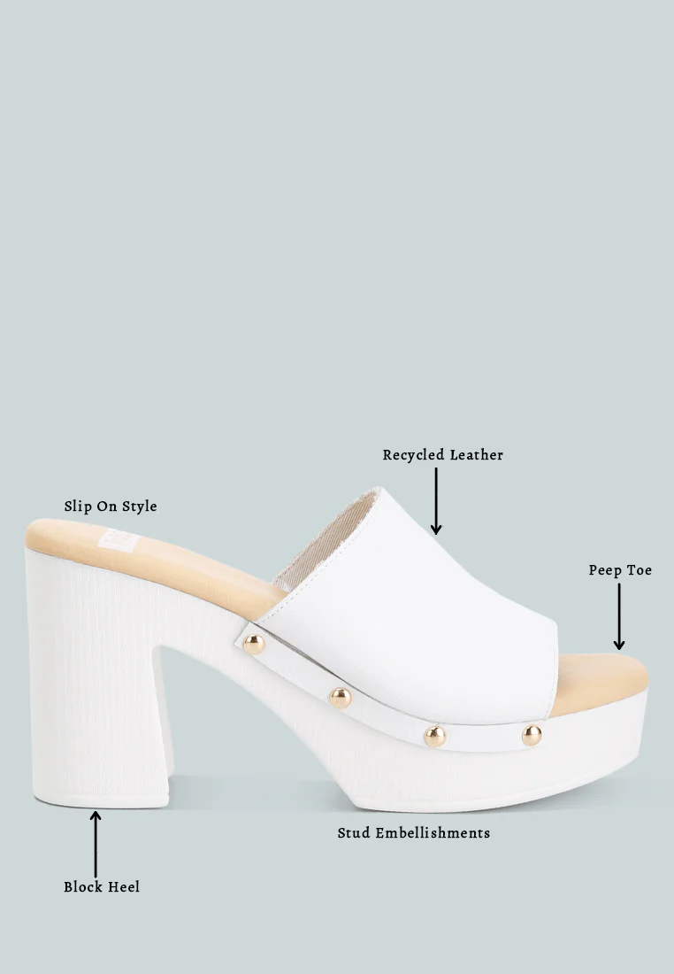 Drew Recycled Leather Block Heel Clogs In White - Image 8