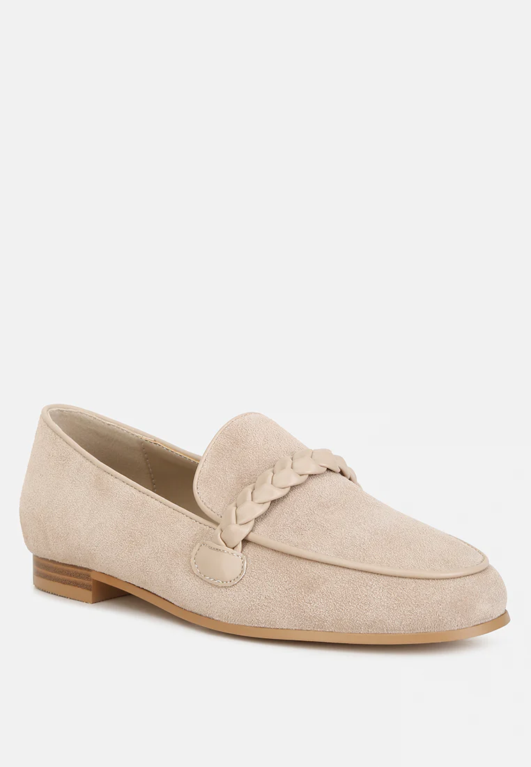 ECHO Suede Leather Braided Detail Loafers In Sand - Image 2