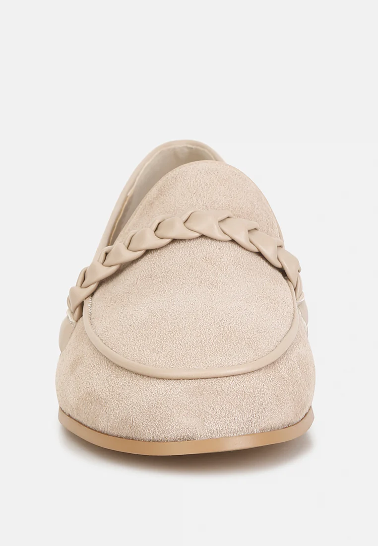 ECHO Suede Leather Braided Detail Loafers In Sand - Image 3