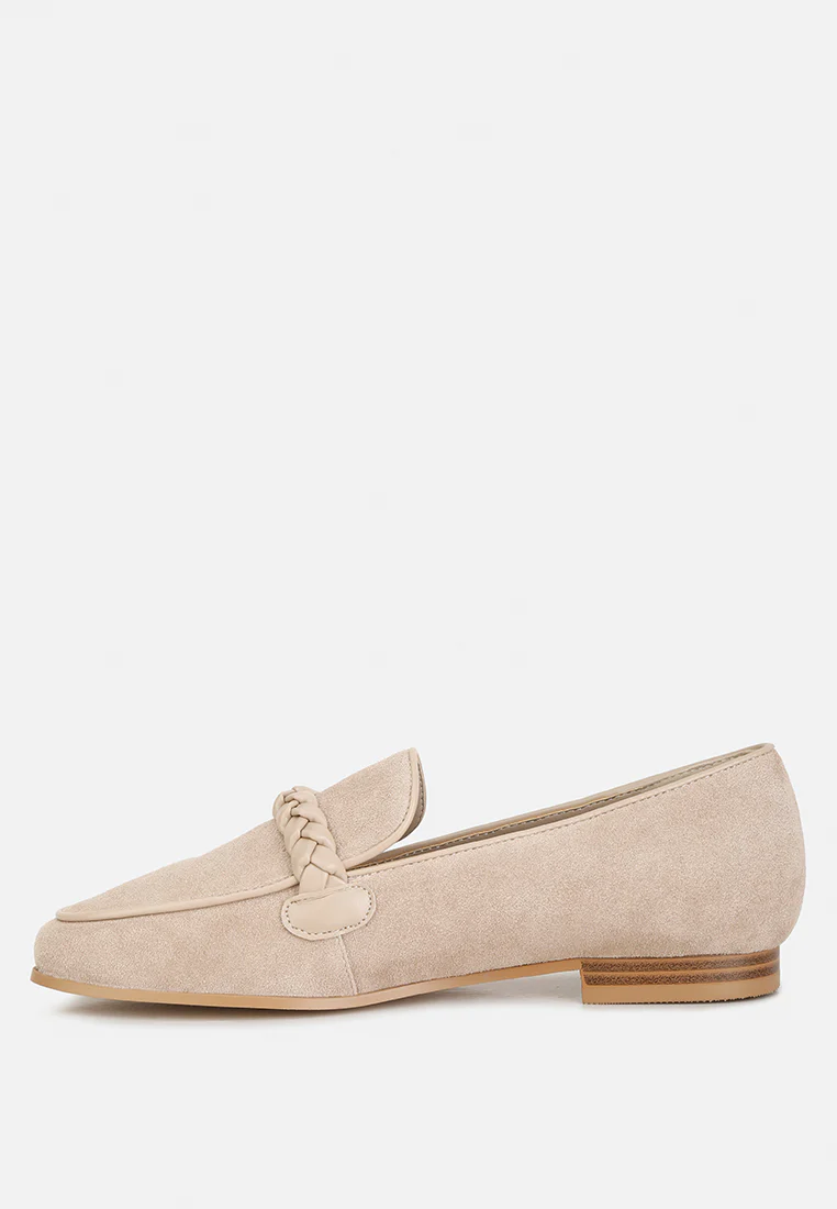 ECHO Suede Leather Braided Detail Loafers In Sand - Image 4