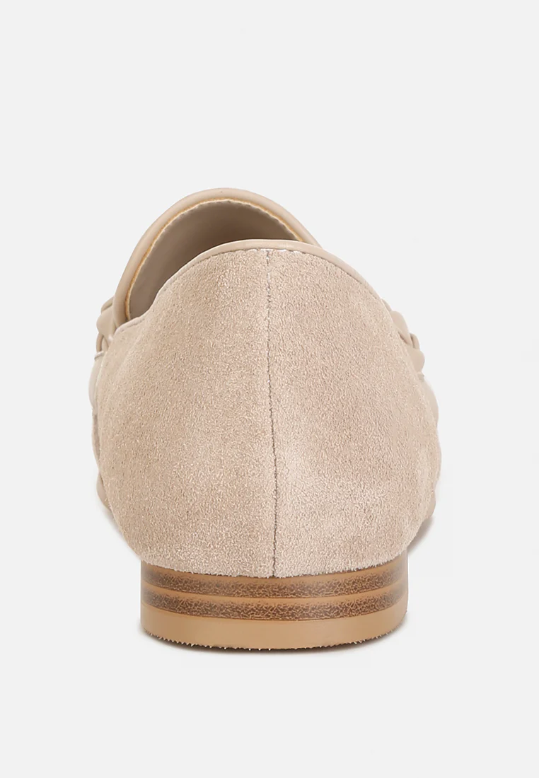 ECHO Suede Leather Braided Detail Loafers In Sand - Image 5