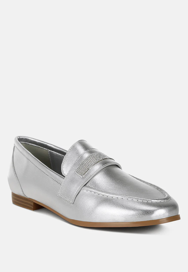 Eden Ode Rhinestone Strap Metallic Loafers - Image 3