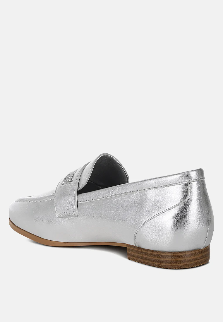Eden Ode Rhinestone Strap Metallic Loafers - Image 4