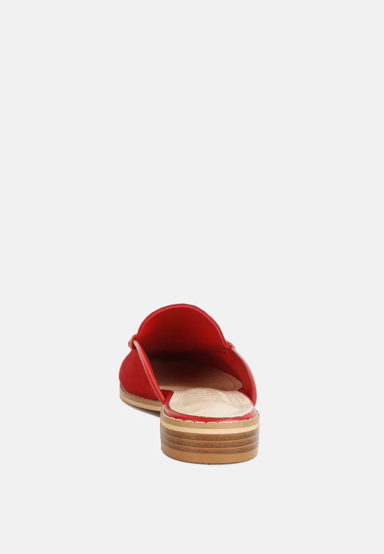 EDMANDA Tassle Detail Leather Mules in Red - Image 5