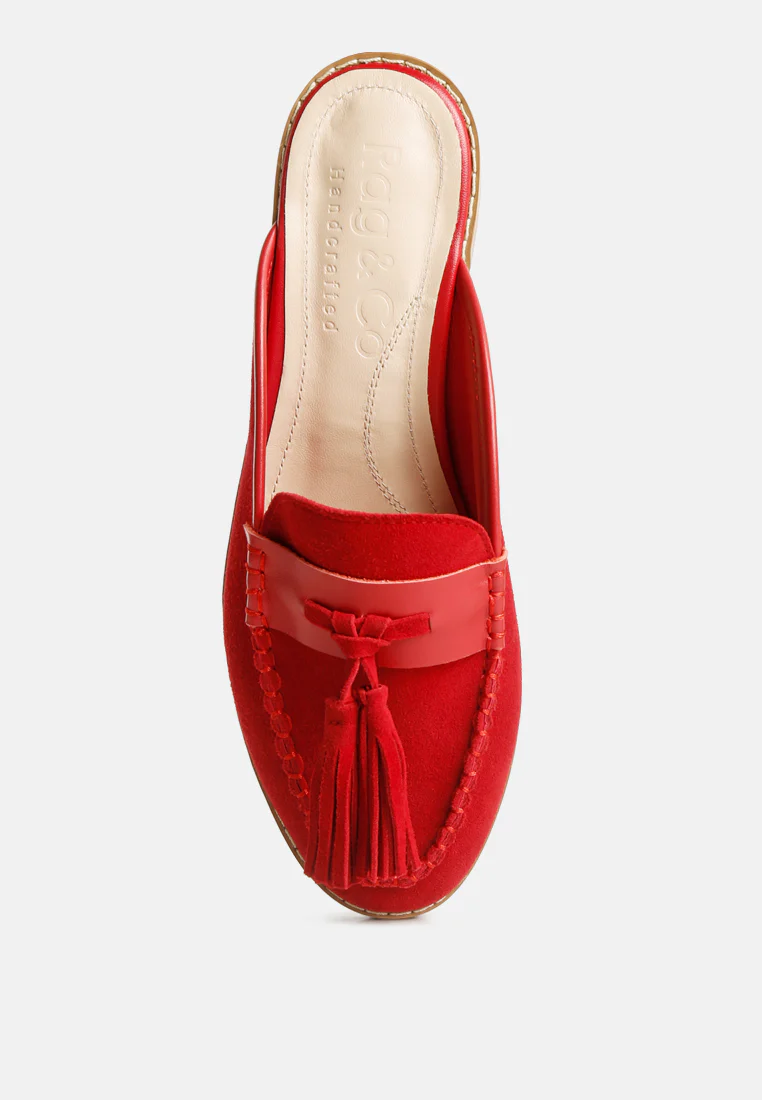 EDMANDA Tassle Detail Leather Mules in Red - Image 6