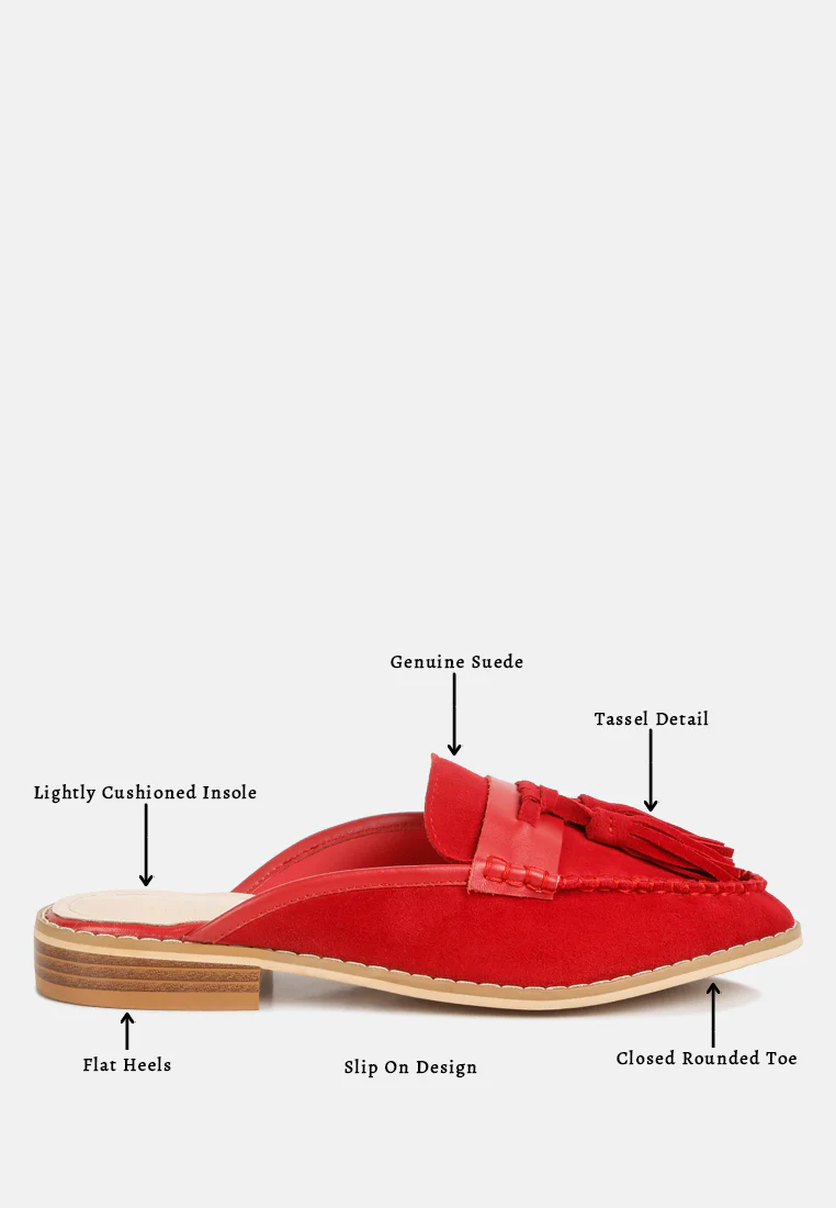 EDMANDA Tassle Detail Leather Mules in Red - Image 8