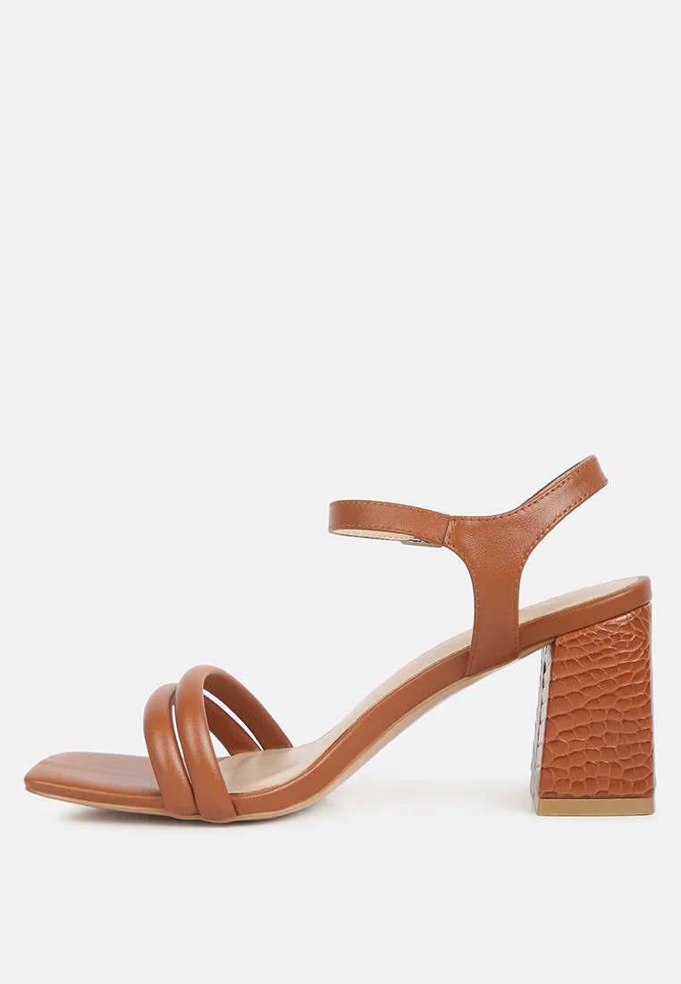 EDYTA Ankle Strap Block Heel Sandals in Tan - Image 4