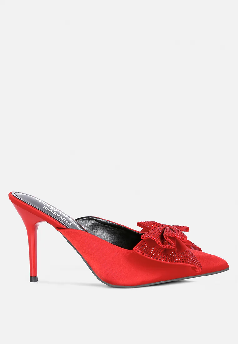 ELISDA Red Embellished Bow High Heel Mules - Image 2