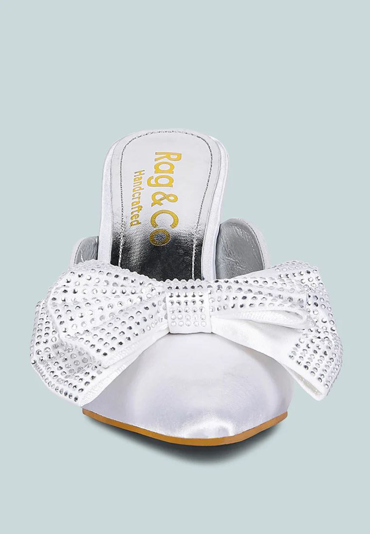 ELISDA White Embellished Bow High Heel Mules - Image 3