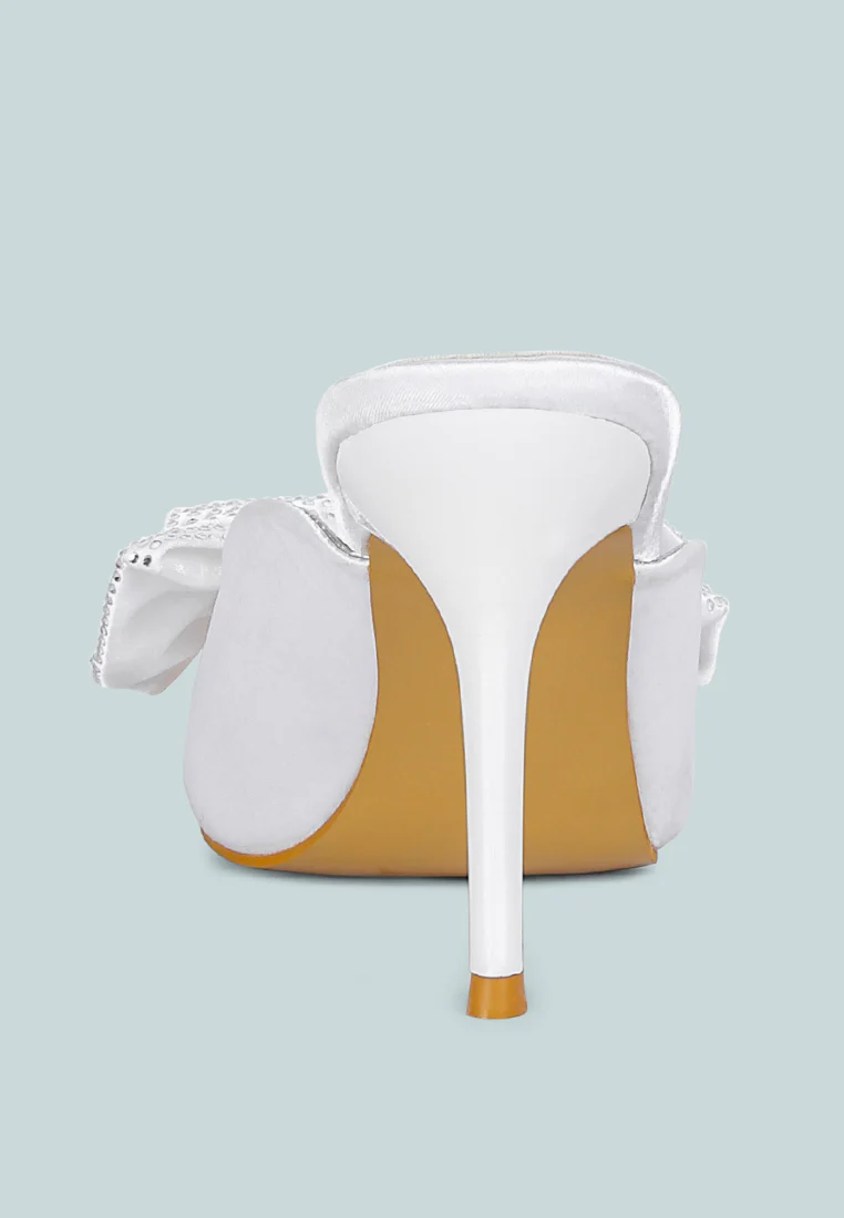 ELISDA White Embellished Bow High Heel Mules - Image 5