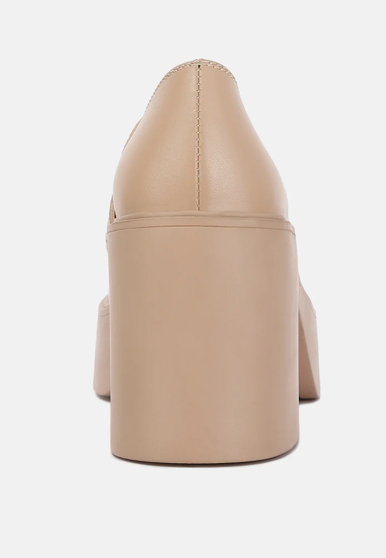 Elspeth Heeled Platform Leather Loafers in Sand - Image 5