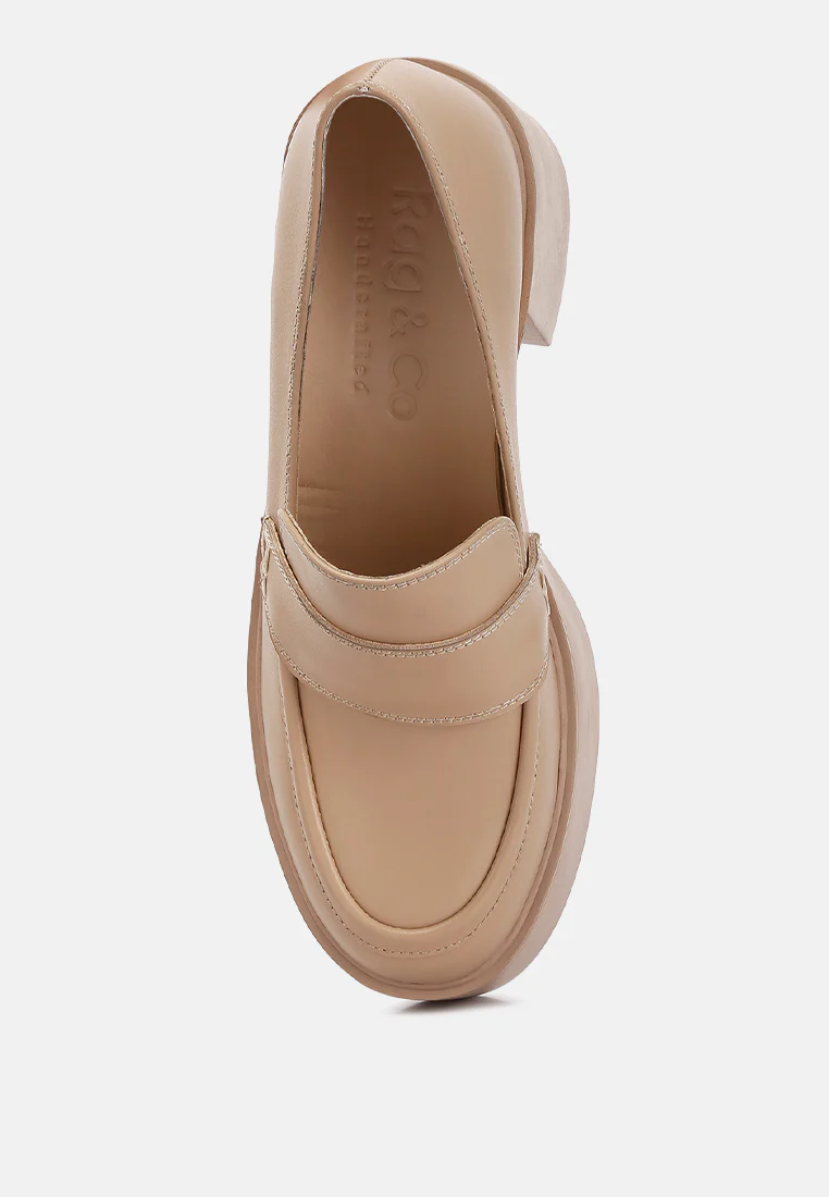 Elspeth Heeled Platform Leather Loafers in Sand - Image 6