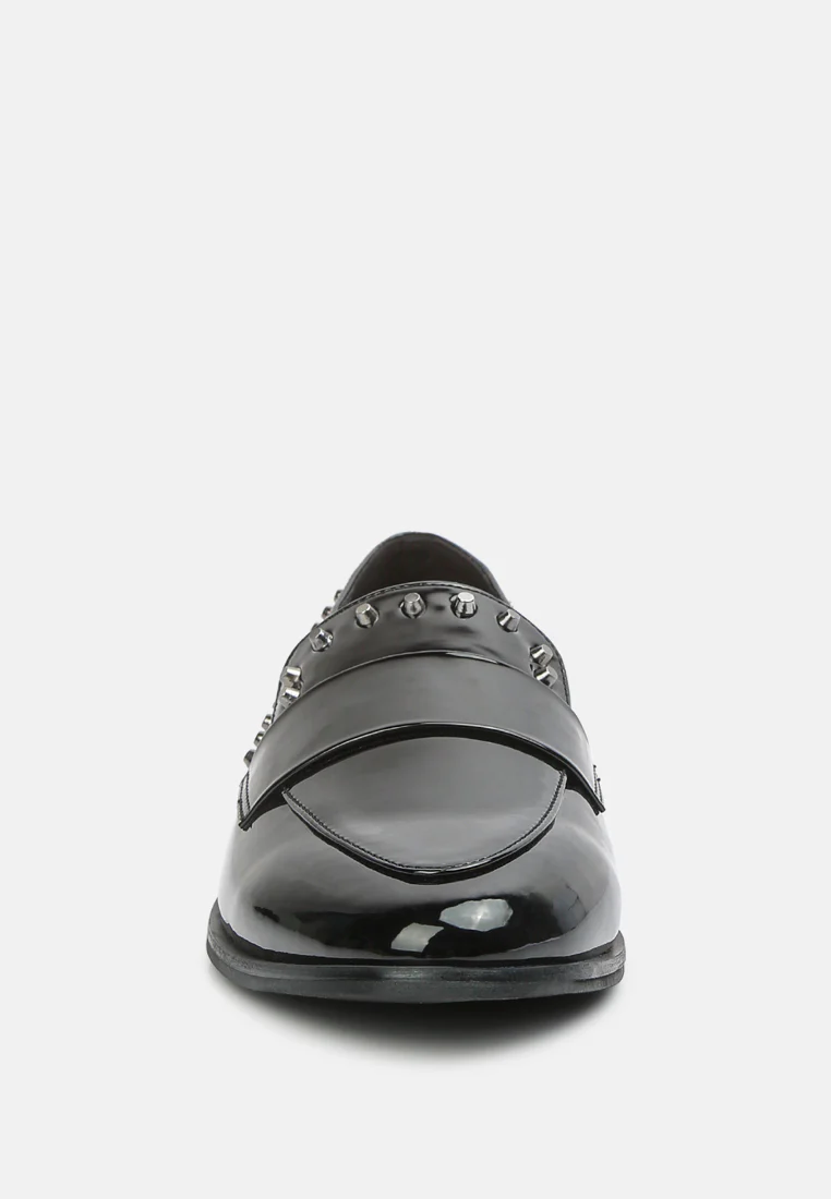 EMILIA Black Patent Stud Penny Loafers - Image 3