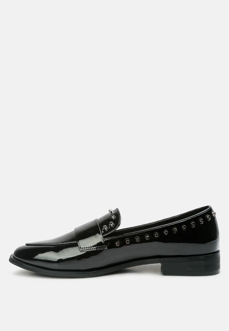 EMILIA Black Patent Stud Penny Loafers - Image 4