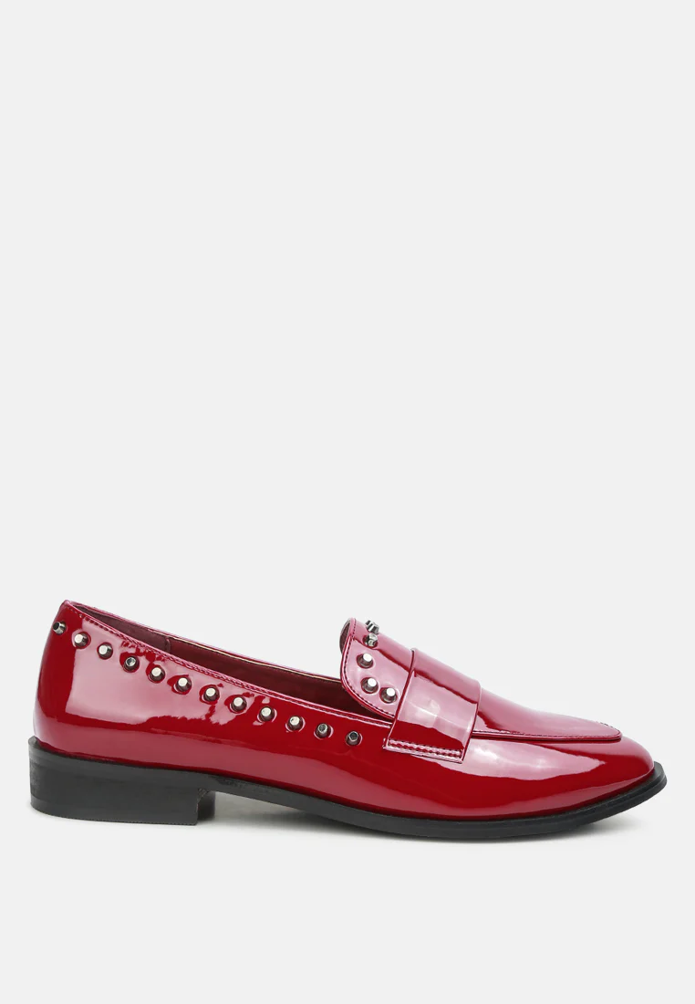 EMILIA Burgundy Patent Stud Penny Loafers - Image 3