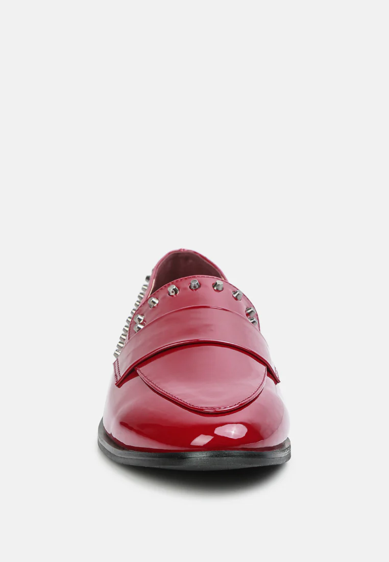 EMILIA Burgundy Patent Stud Penny Loafers - Image 4