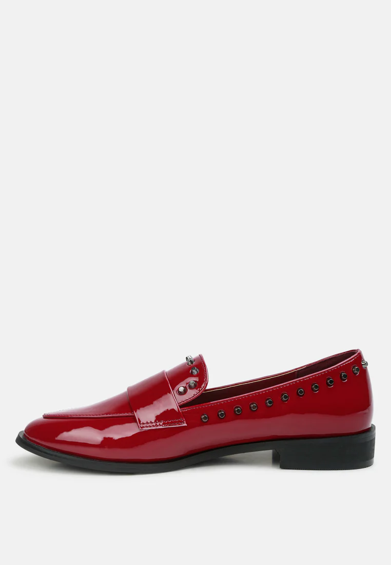 EMILIA Burgundy Patent Stud Penny Loafers - Image 5