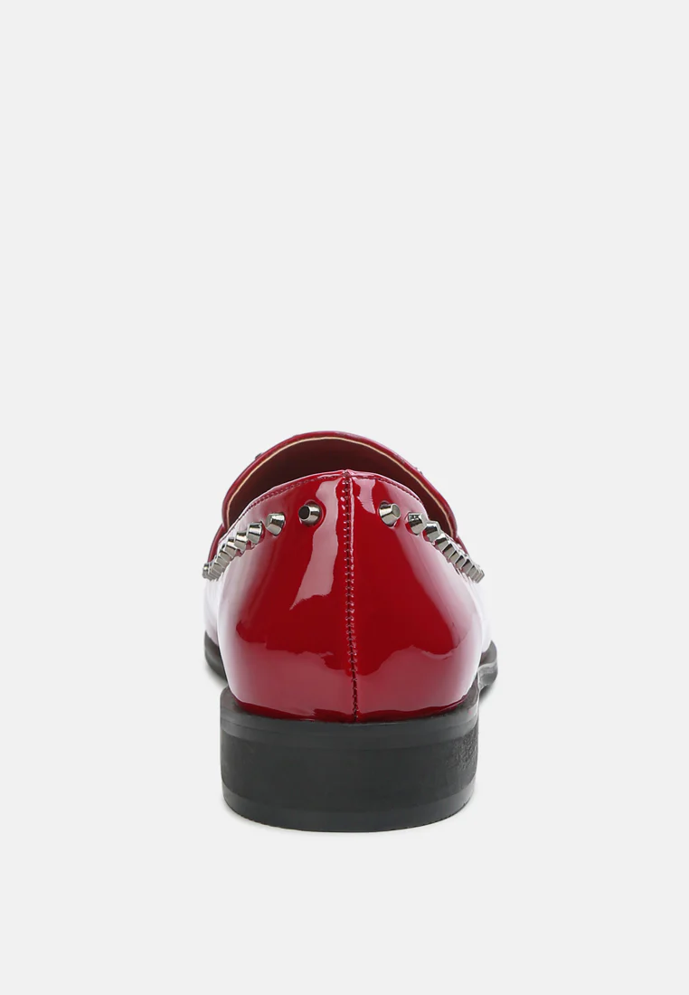 EMILIA Burgundy Patent Stud Penny Loafers - Image 6