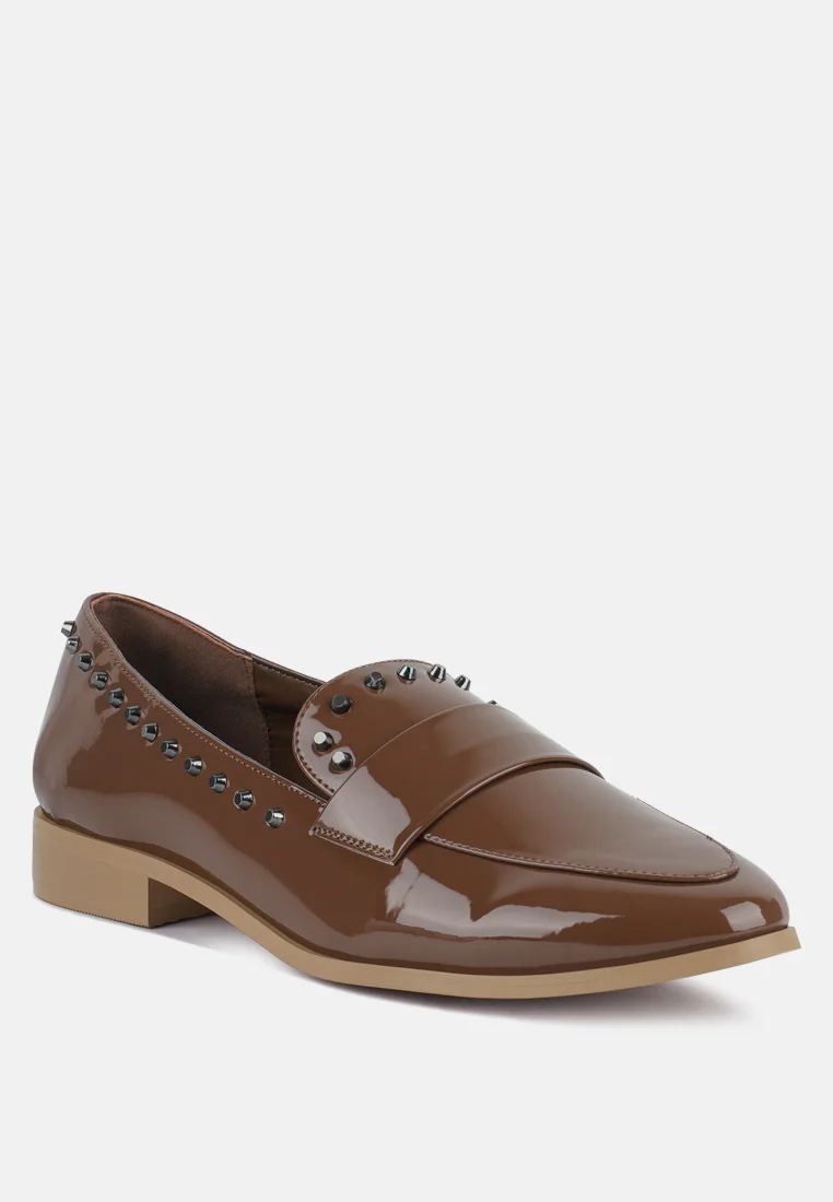 EMILIA Tan Patent Stud Penny Loafers - Image 3
