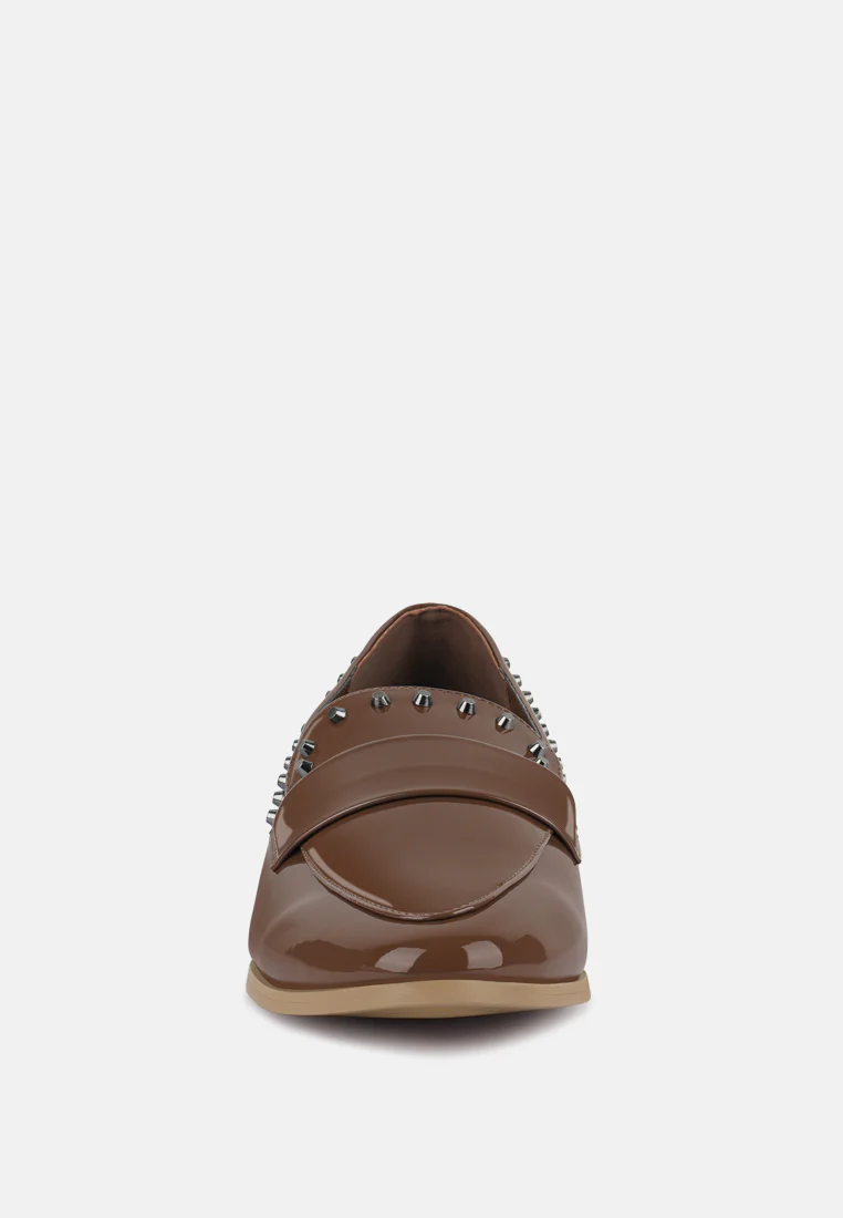 EMILIA Tan Patent Stud Penny Loafers - Image 4