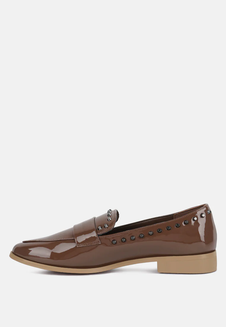 EMILIA Tan Patent Stud Penny Loafers - Image 5