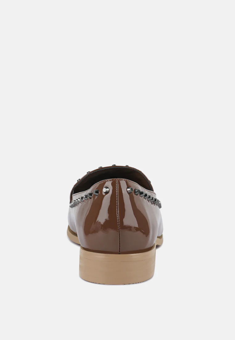 EMILIA Tan Patent Stud Penny Loafers - Image 6