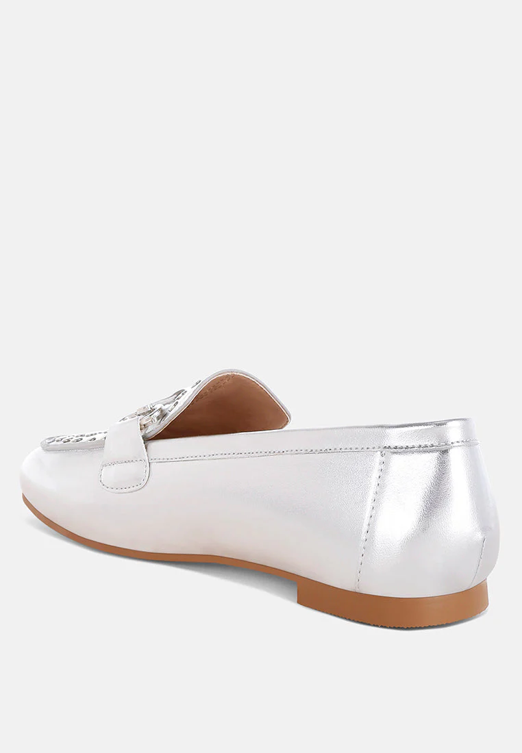 Estafa Horsebit & Studs Metallic Pleather Loafers - Image 3