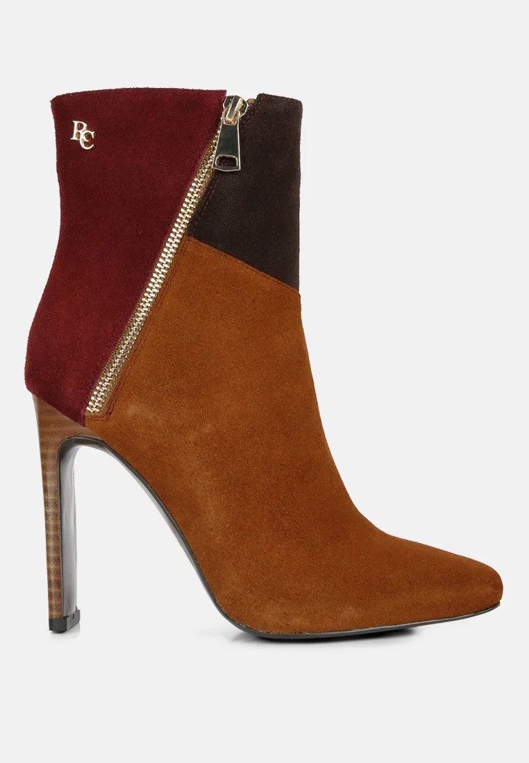 EZRA Tan Patchwork Suede Ankle Boots - Image 2