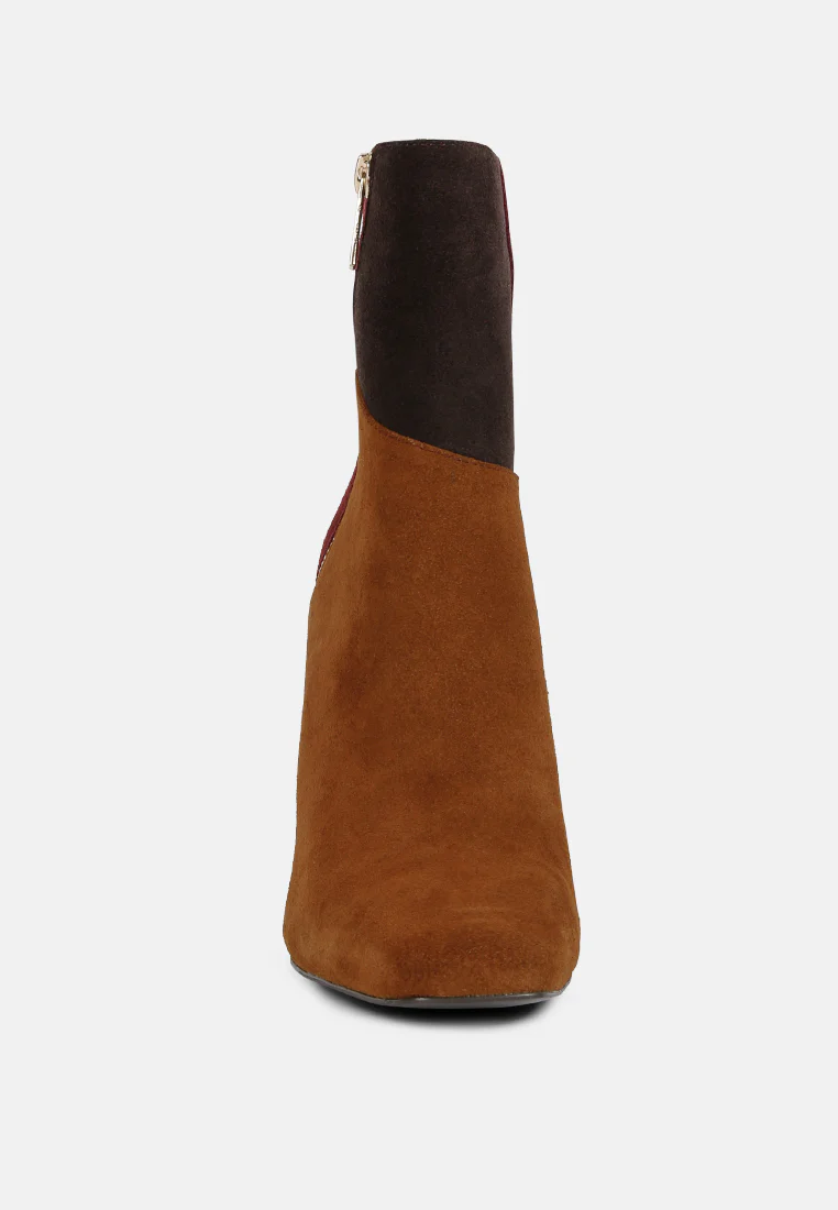 EZRA Tan Patchwork Suede Ankle Boots - Image 3