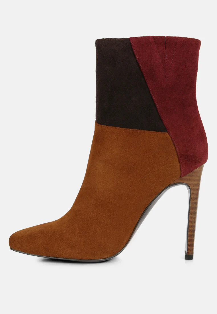 EZRA Tan Patchwork Suede Ankle Boots - Image 4