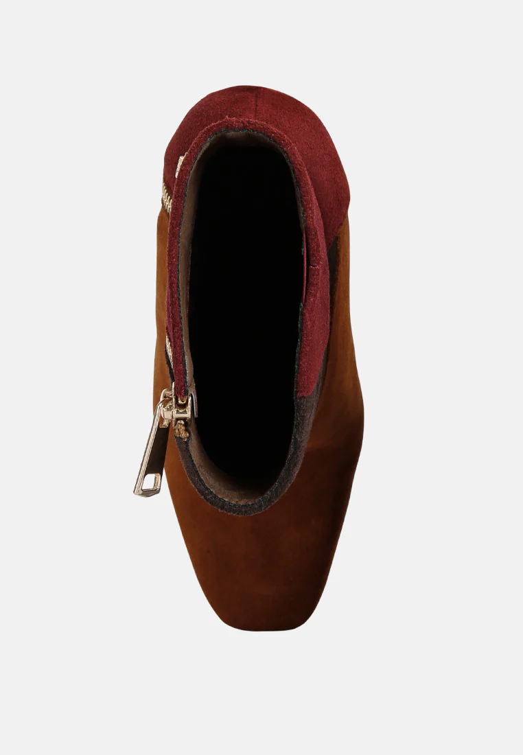 EZRA Tan Patchwork Suede Ankle Boots - Image 6