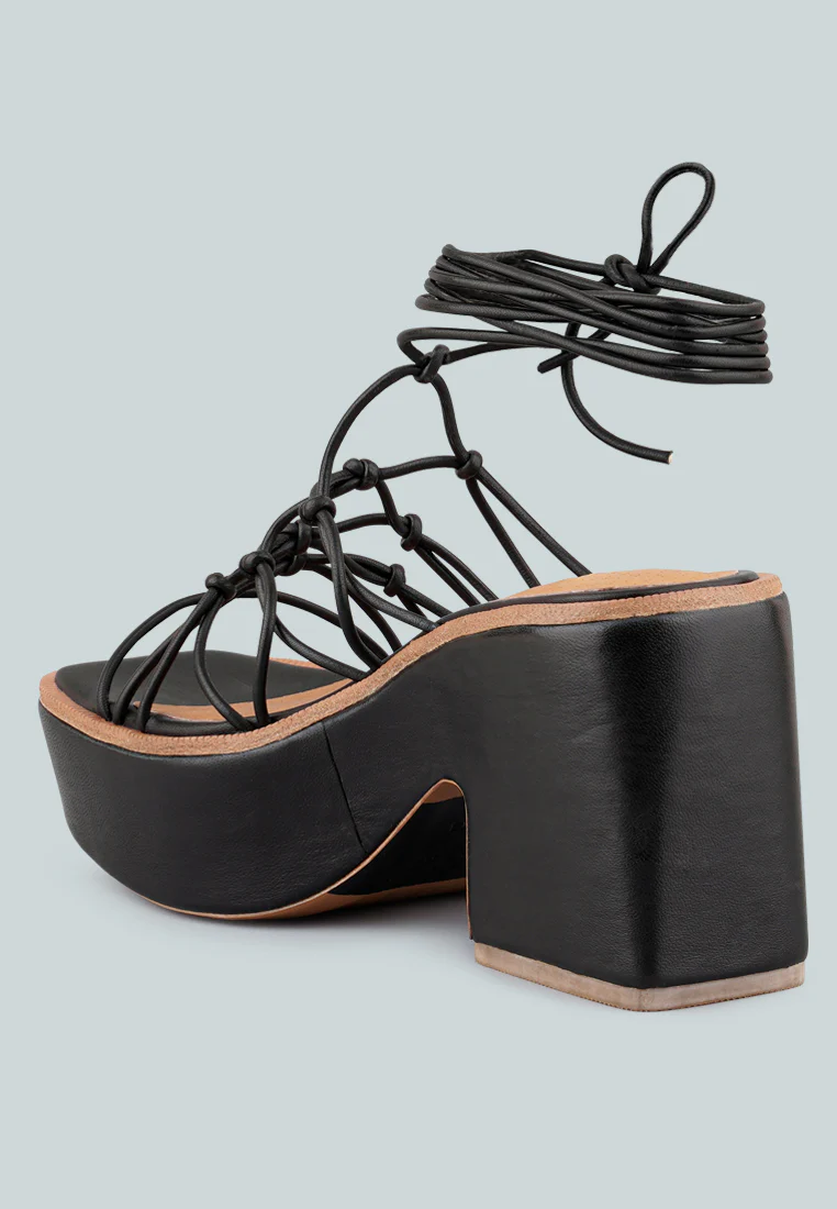FAWCETT Black Tie Up Platform Heeled Sandals - Image 3