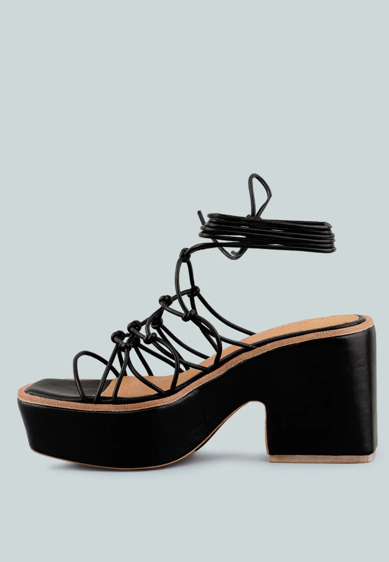 FAWCETT Black Tie Up Platform Heeled Sandals - Image 4