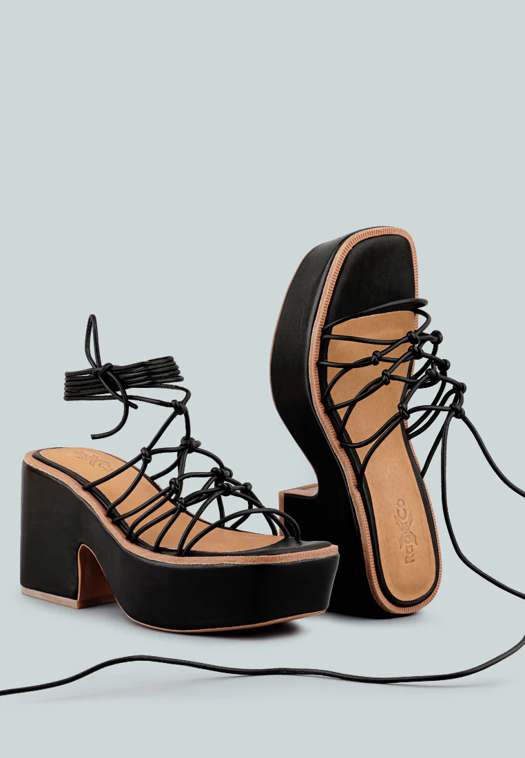 FAWCETT Black Tie Up Platform Heeled Sandals - Image 5