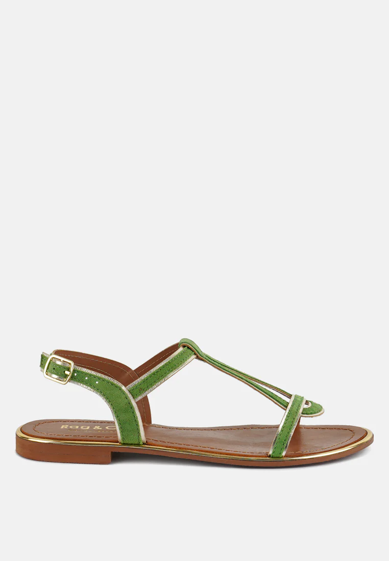 FEODORA Green Flat Slip-on Sandals - Image 2