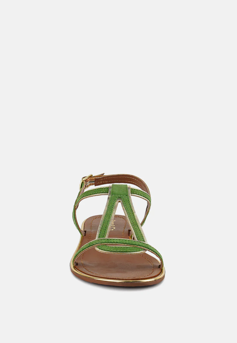 FEODORA Green Flat Slip-on Sandals - Image 3