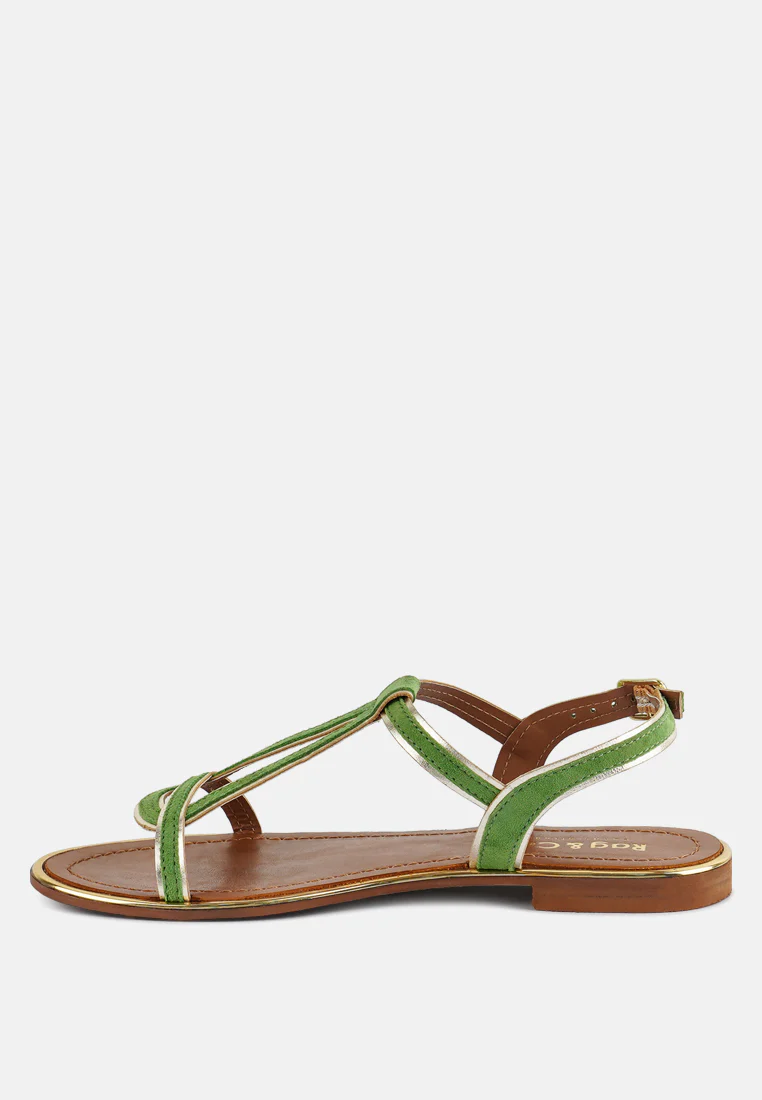 FEODORA Green Flat Slip-on Sandals - Image 4