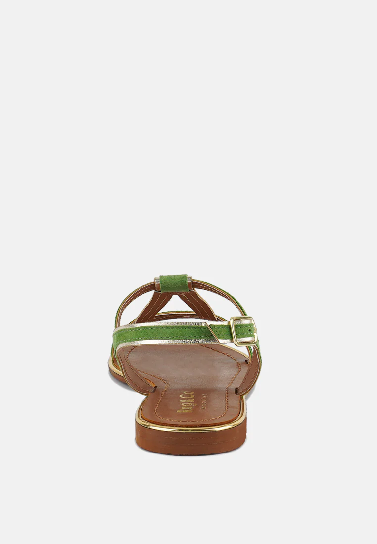 FEODORA Green Flat Slip-on Sandals - Image 5