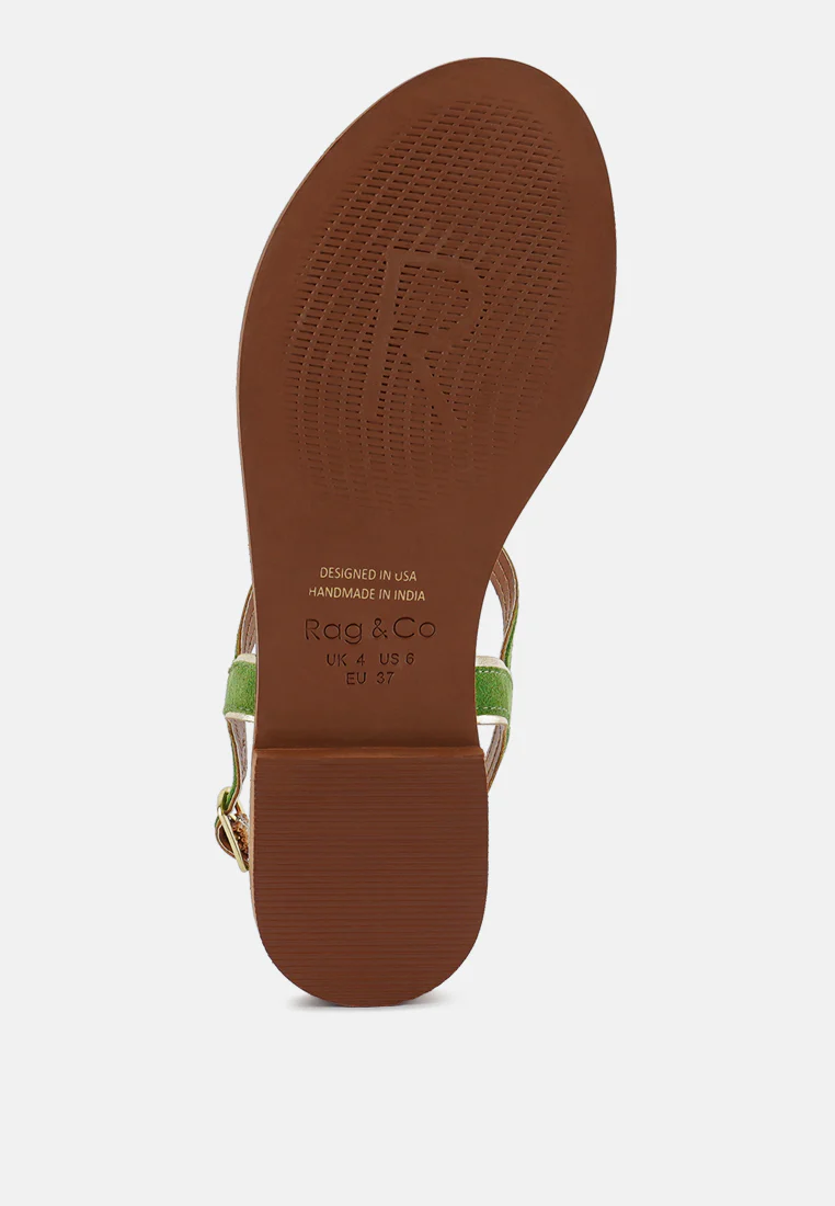 FEODORA Green Flat Slip-on Sandals - Image 7