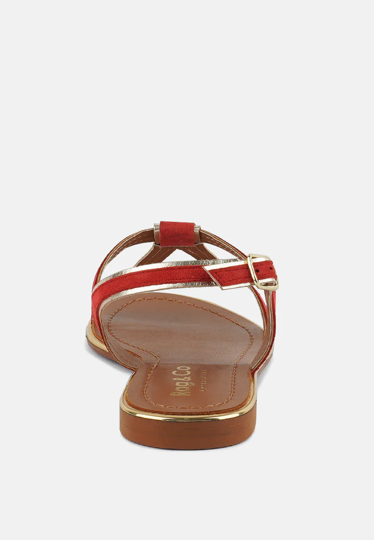 FEODORA Red Flat Slip-on Sandals - Image 5