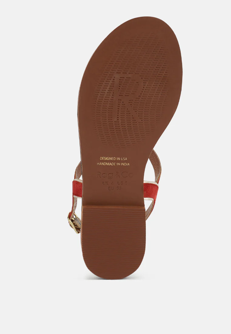 FEODORA Red Flat Slip-on Sandals - Image 7