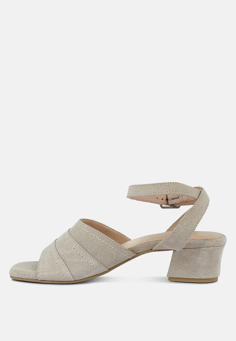 SIGRID Fine Suede Block Heeled Sandal in Nude - Image 4