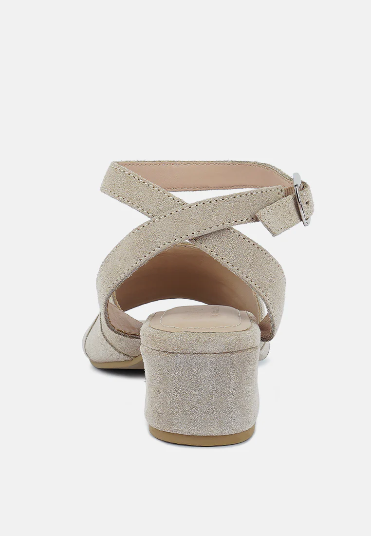 SIGRID Fine Suede Block Heeled Sandal in Nude - Image 5