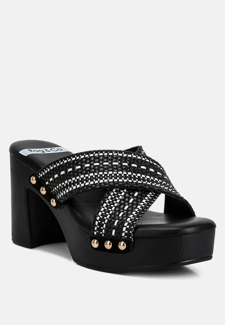 FInley Raffia High Block Heel Clogs In Black - Image 2