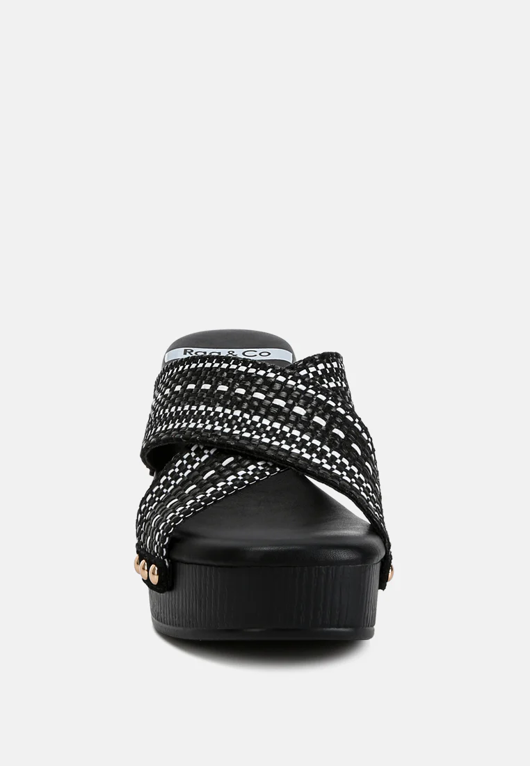 FInley Raffia High Block Heel Clogs In Black - Image 3