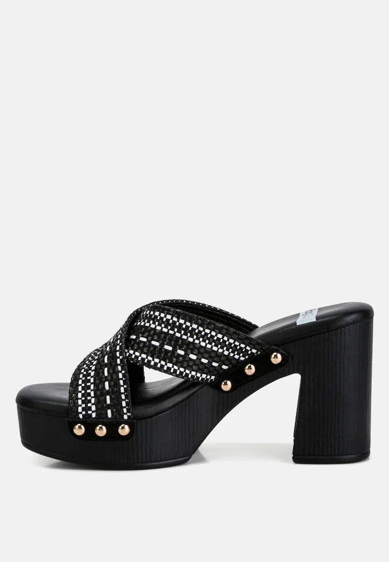 FInley Raffia High Block Heel Clogs In Black - Image 4