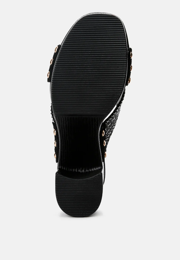 FInley Raffia High Block Heel Clogs In Black - Image 7