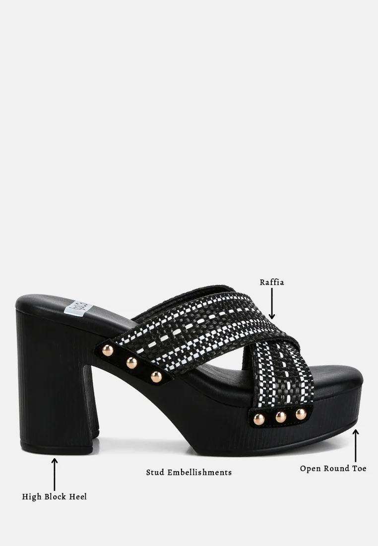 FInley Raffia High Block Heel Clogs In Black - Image 8